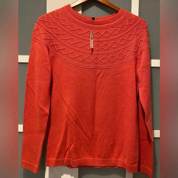 Talbots Womens CORAL Cable Knit Raglan Cashmere Blend Crewneck Sweater Small NEW - Picture 7 of 16